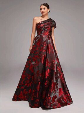 Alyce 27858 Black Red Floral One Shoulder Ballgown Evening Dress NWT